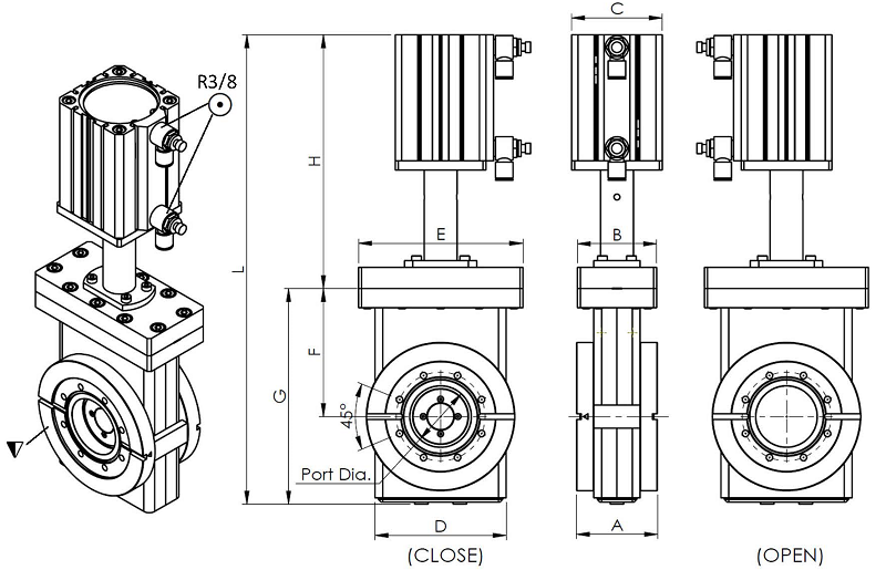 CF150 All Metal Gate Valve Pneumatic
